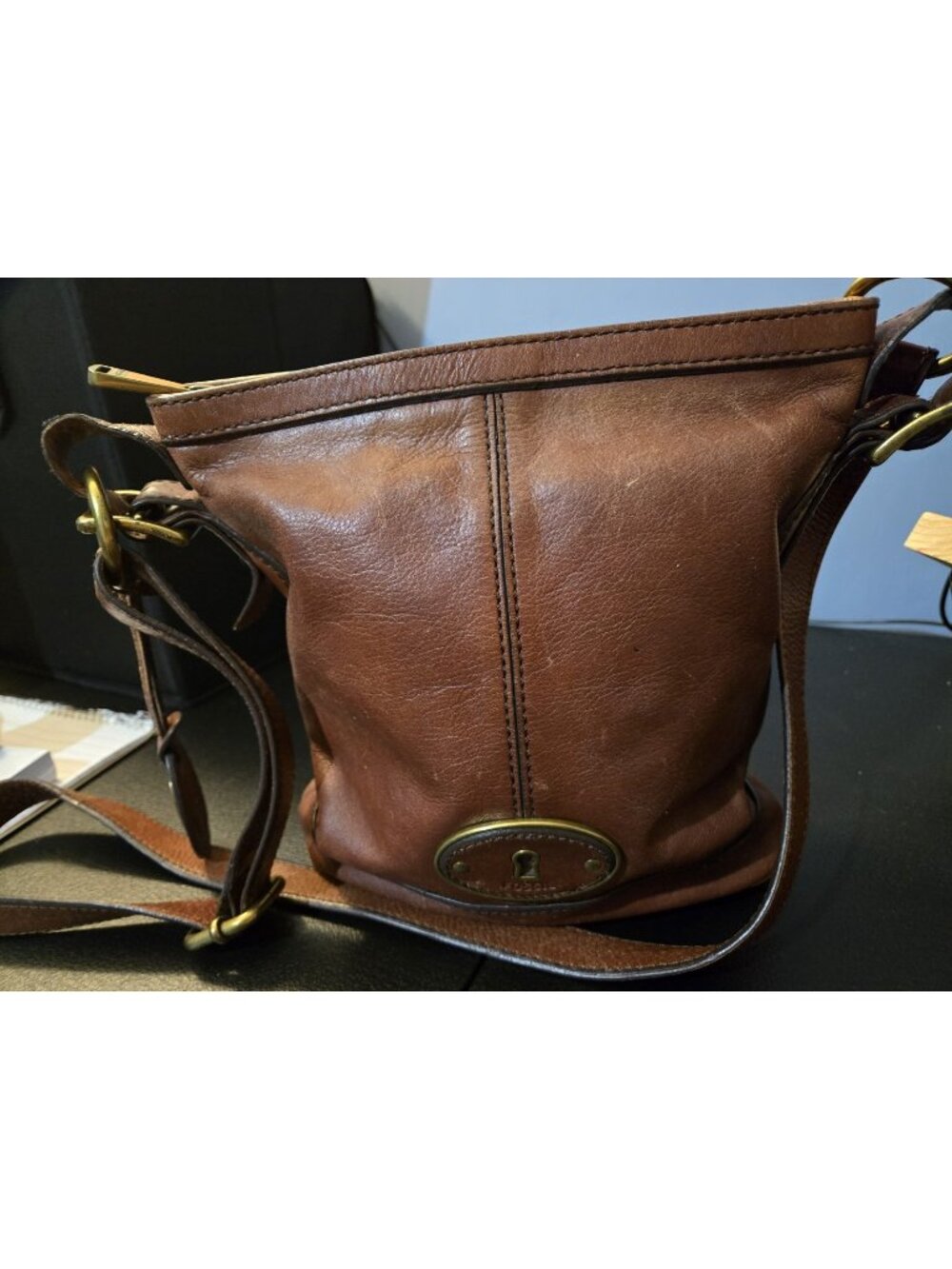 Fossil Brown Leather Crossbody Bag Purse Zip Up
